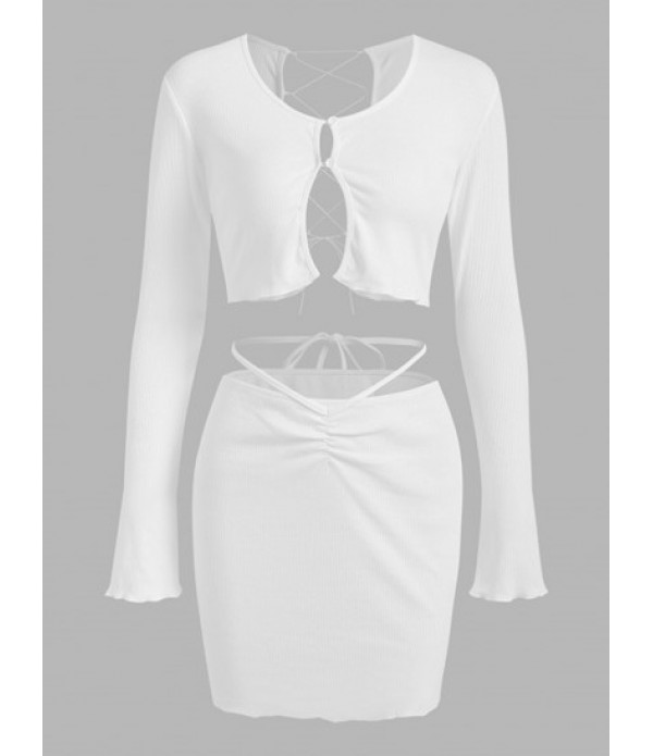 Lace Up Loop Button Midriff Flossing Ski...