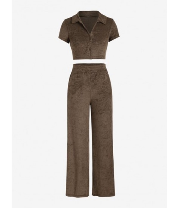 Terry Cloth Pocket Wide Leg Pants Set