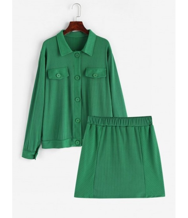Rib Knit Flap Detail Shacket With Bodyco...