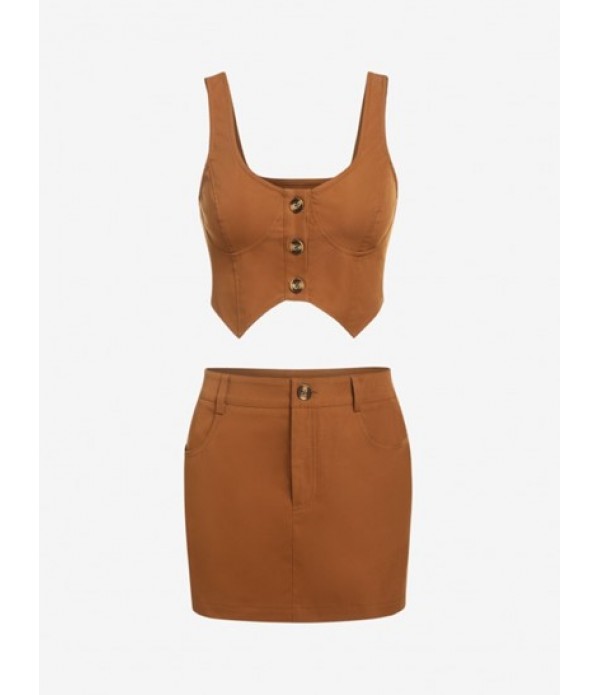 Button Up Corset-style Bustier Two Piece...