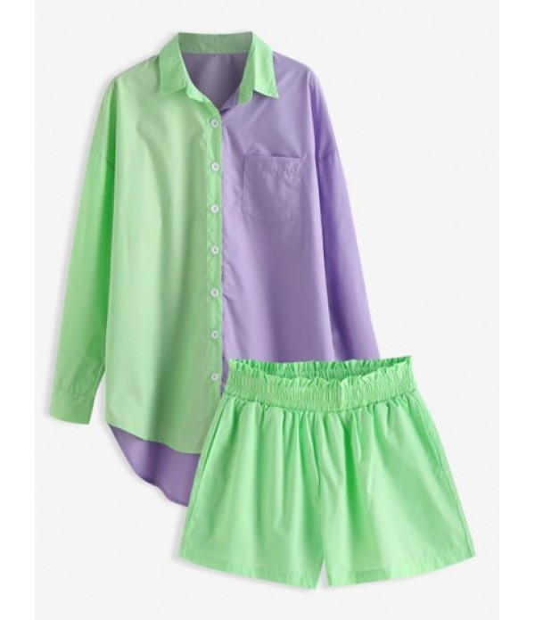 Colorblock High Low Shirt And Pull On Sh...