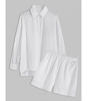 Women's Daily Fashion Co Ord Two Piece Set Textured Drop Shoulder Button Up Shirt With High Waisted Pocket Pull On Wide Leg Shorts Set