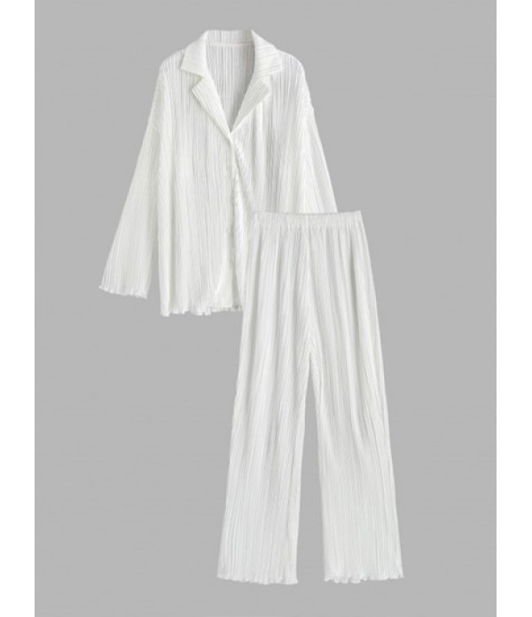 Plisse Pleated Button Up Shirt And Pants...