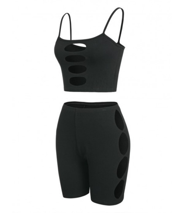 Ribbed Cutout Cami Top And Biker Shorts ...