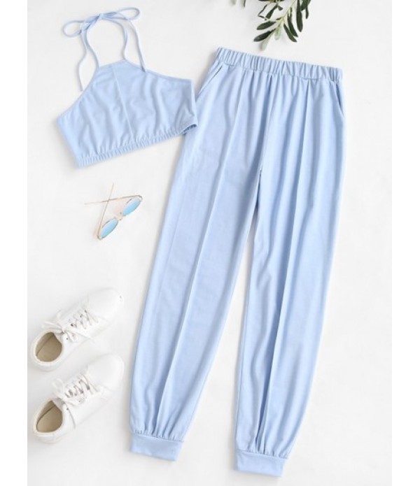 Cropped Halter Top And Jogger Pants Set