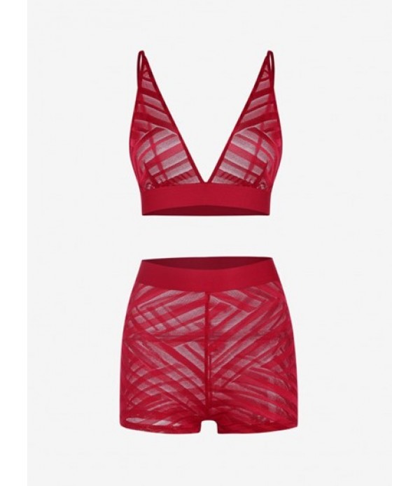 Mesh Shadow Stripes Bralette Top And Sho...