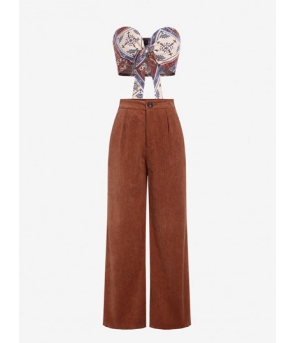 Scarf Print Tie Strapless Top And Cordur...