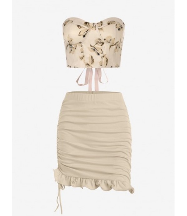 Flower Corset Top And Mini Fishtail Skir...