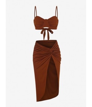 Underwire Bralette And Thigh Slit Twist Skirt Set