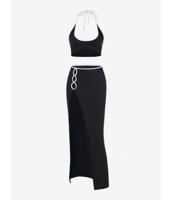 Contrast Piping Oval Cutout Thigh Slit T...