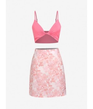 Twist Top And Floral Skirt Set