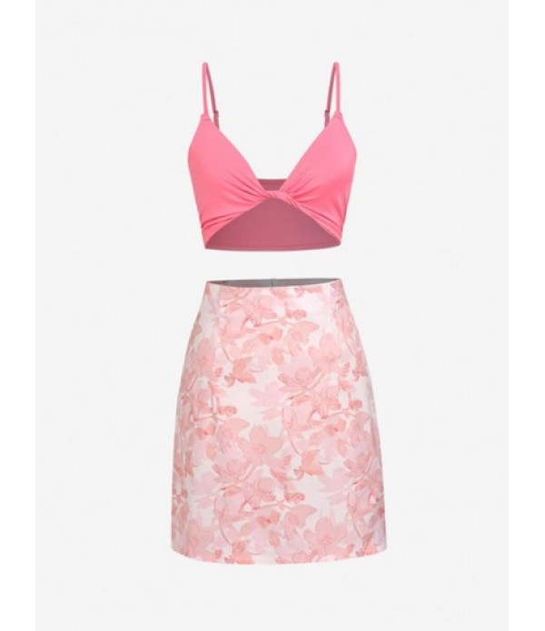 Twist Top And Floral Skirt Set