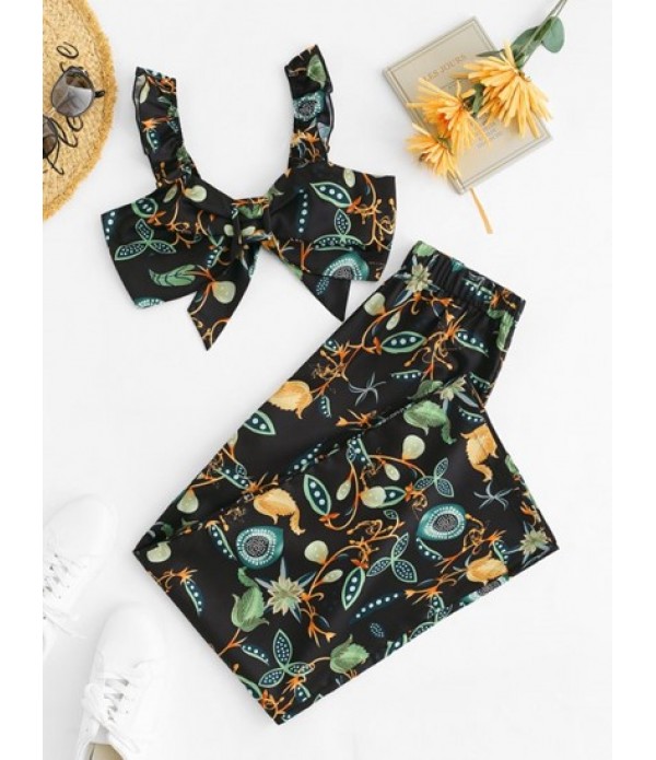 Ruffle Knot Flower Two Piece Palazzo Pan...