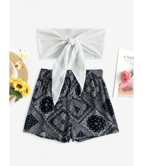 Tie Front Bandeau Top And Bandana Print ...