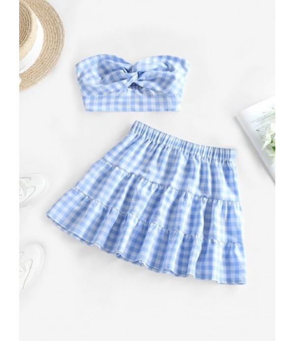 Strapless Twist Gingham Crop Top And Ski...