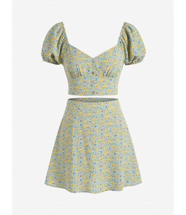 Sweetheart Ditsy Floral Puff Sleeve Two ...