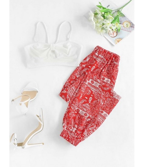 Paisley Patchwork Print Knot Jogger Pant...