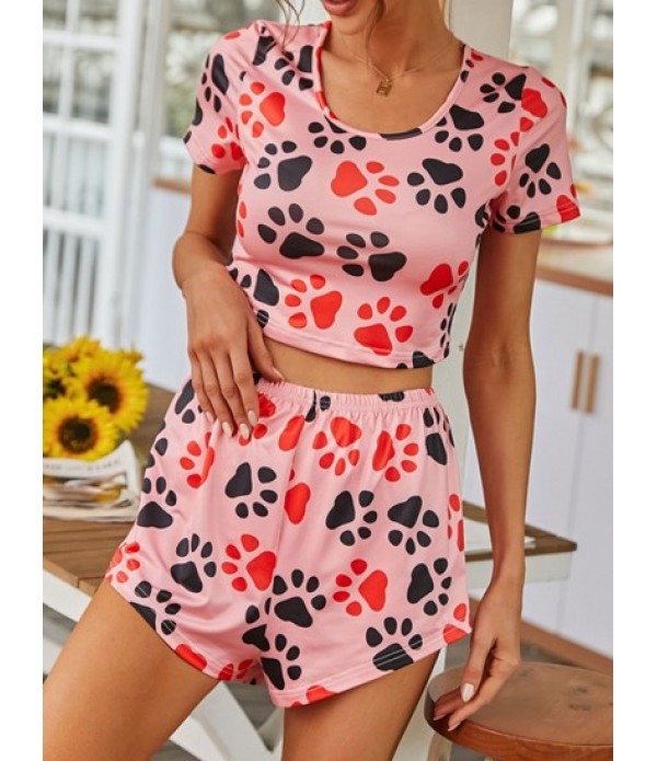 Cropped Animal Claw Print Two Piece Set