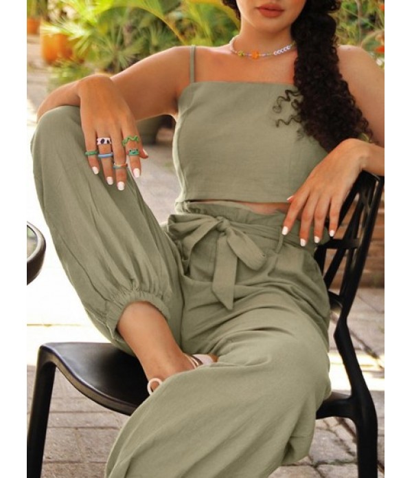 Smocked Back Cropped Belted Jogger Paper...