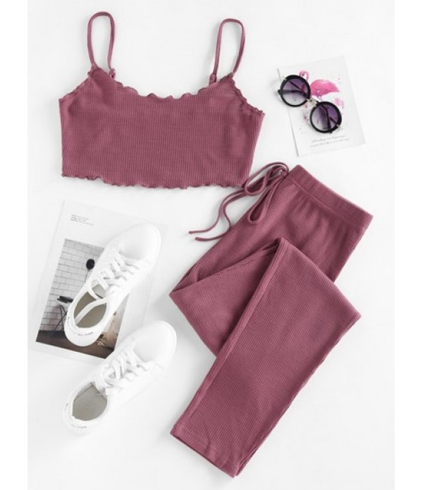 Lounge Knitted Bowknot Lettuce Trim Pant...