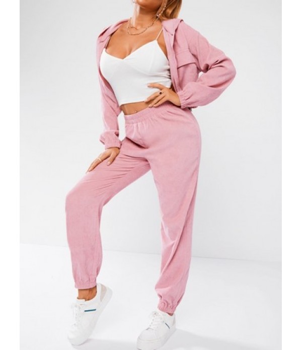 Corduroy Pocket Zip Jacket And Jogger Pa...