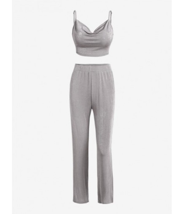 Jersey Cowl Front Top And Wide Leg Pants...