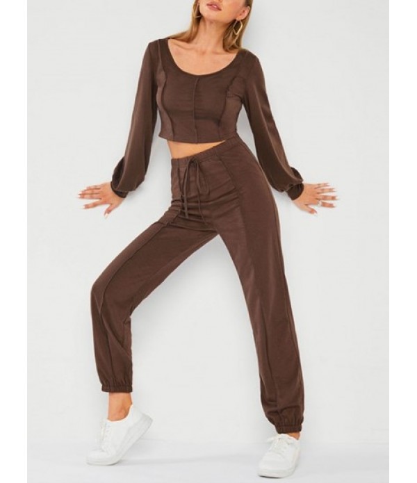 Topstitching Cropped Sweatshirt And Swea...