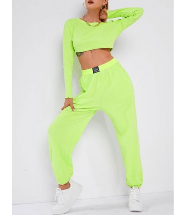 Neon Textured Cropped Jogger Pants Set