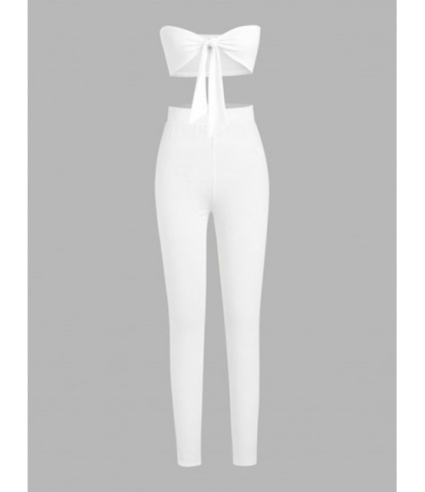 Tie Front Bandeau Top And Skinny Pants S...