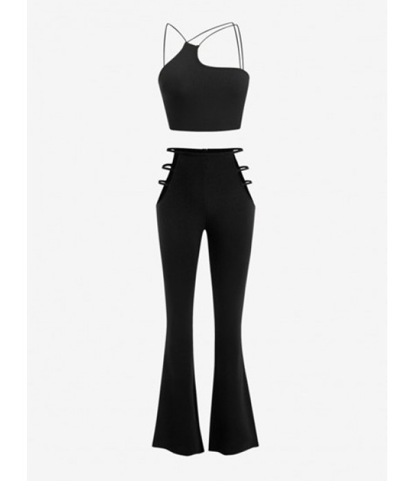 Cutaway Shoulder Ribbed Ladder Cut Waist...