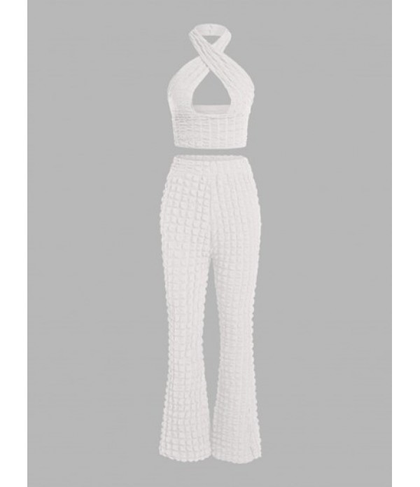 Bubble Textured Halter Flare Pants Set