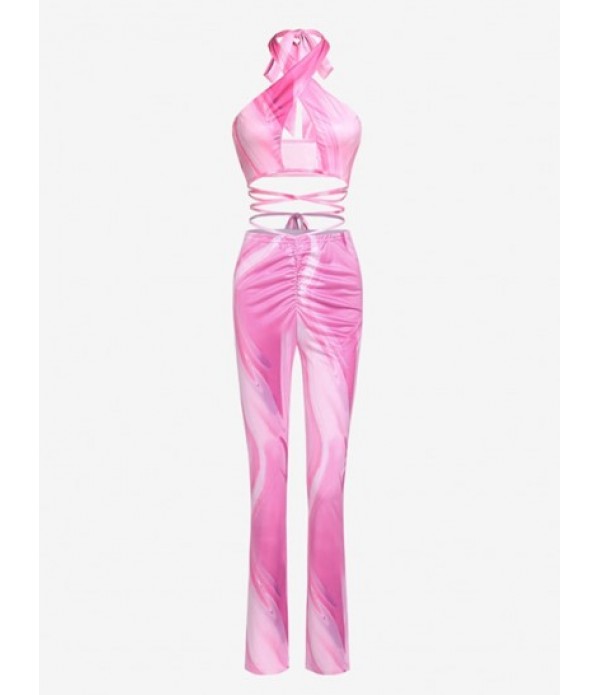Tie Dye Halter Midriff Flossing Top And ...