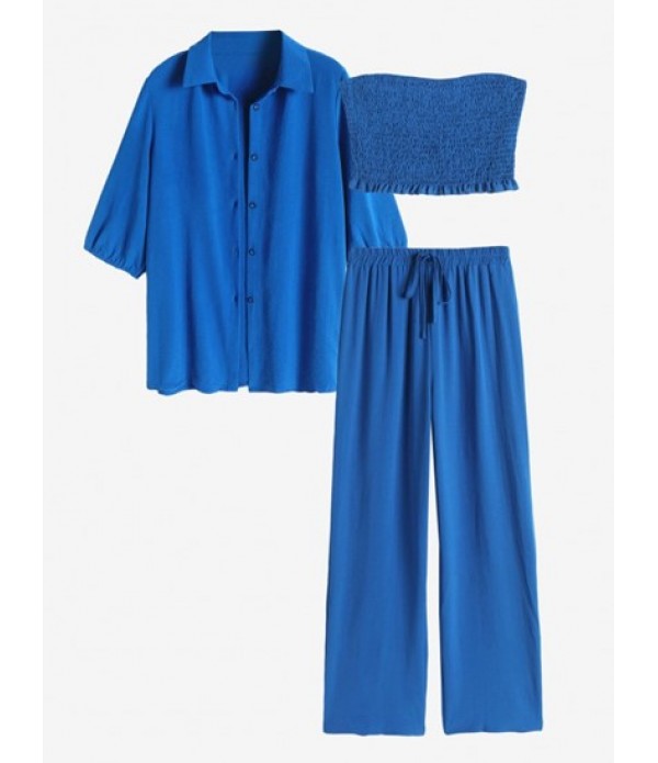 Smocked Half Sleeve Bowknot Three Pieces...