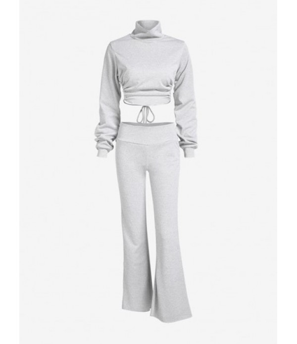 High Collar Tie Back Flare Pants Set