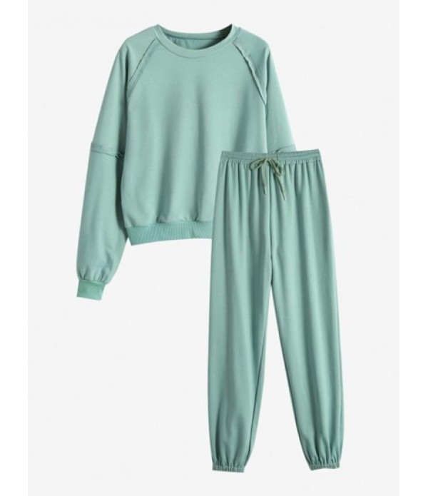 Raglan Sleeve Overlocking Detail Drawstr...