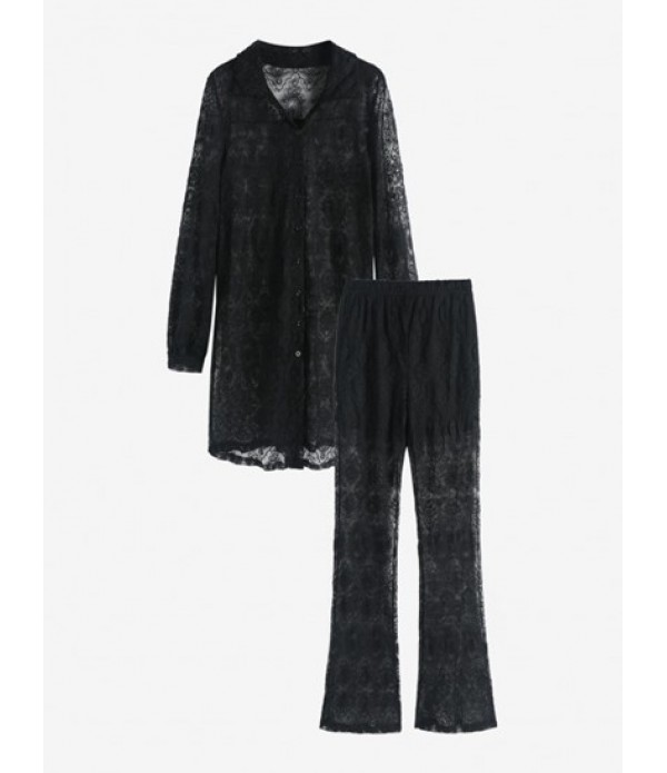 Dress Over Pants Sheer Lace Button Down ...