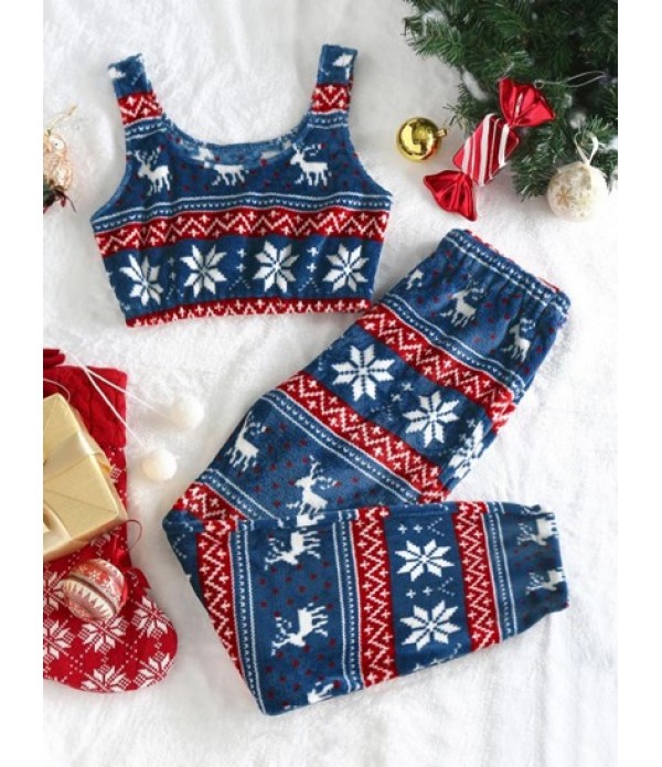 Christmas Elk Snowflake Fleece Crop Top ...