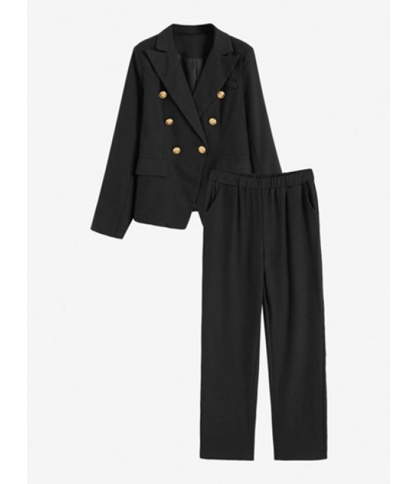 Flap Pockets Double Breasted Blazer And ...