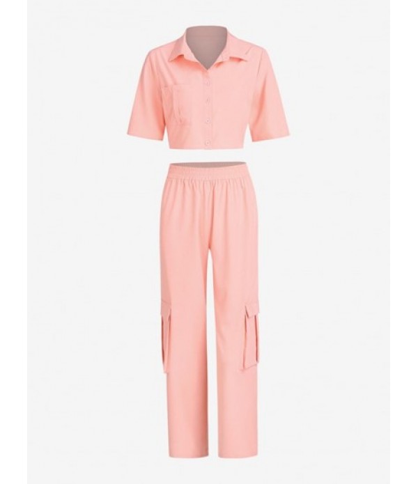 Pocket Crop Shirt And Straight Cargo Pan...