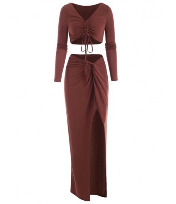 Cinched Front Twisted Thigh Slit Skirt S...