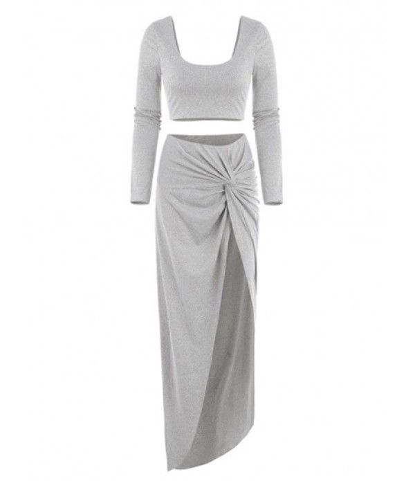 Marled Jersey Crop Top And Twist Thigh-s...