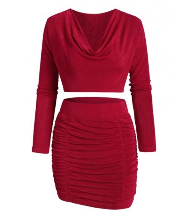 Ruched Draped Jersey Two Piece Skirt Set