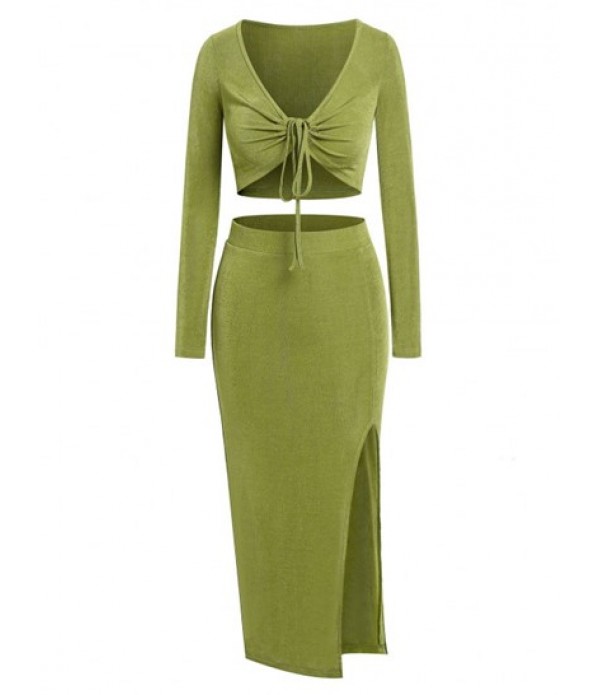 Jersey Tie Split Two Piece Skirt Set