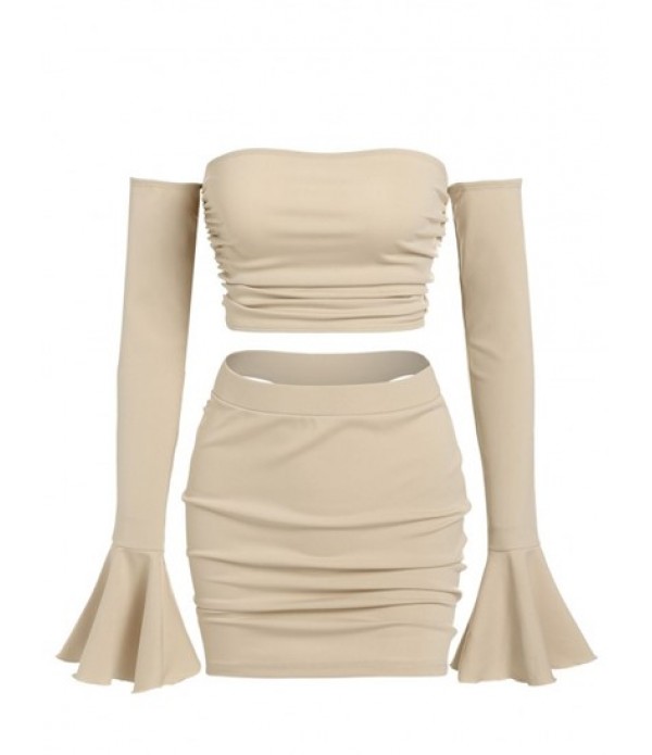 Off Shoulder Flare Sleeve Cutout Built-i...