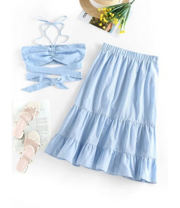 Cinched Shirred Midriff Flossing Tiered ...