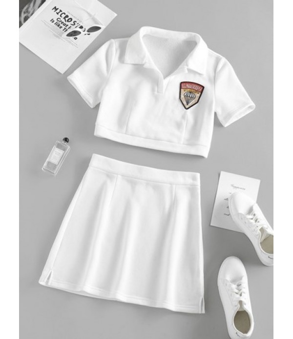 Chest Badge Fleece Lined Top And Skirt S...