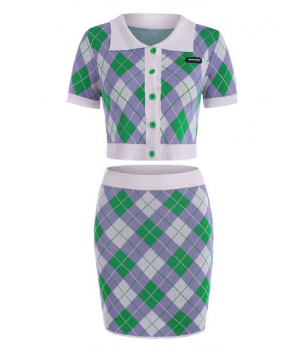 Knitted Argyle Single Button Collared To...