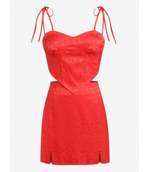 Heart Leopard Jacquard Tie Shoulder Scar...