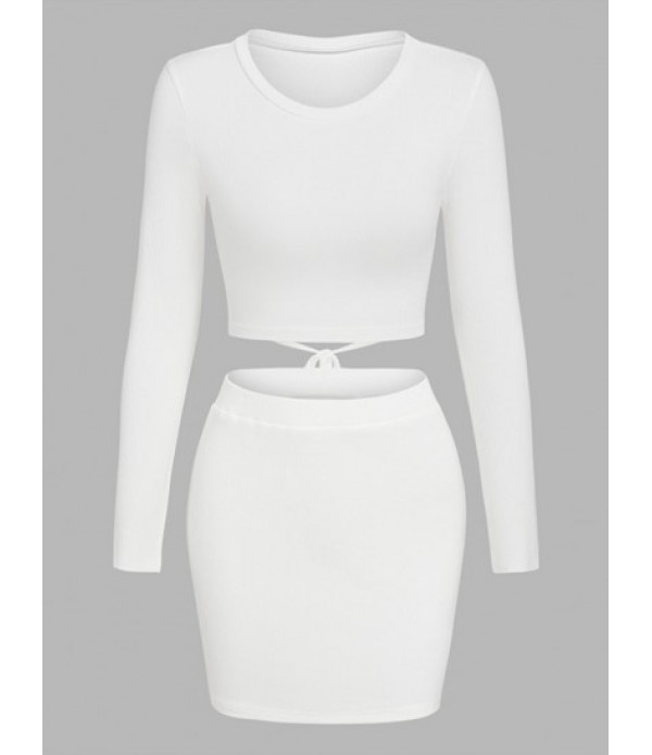Open Back Lace Up Bodycon Skirt Set