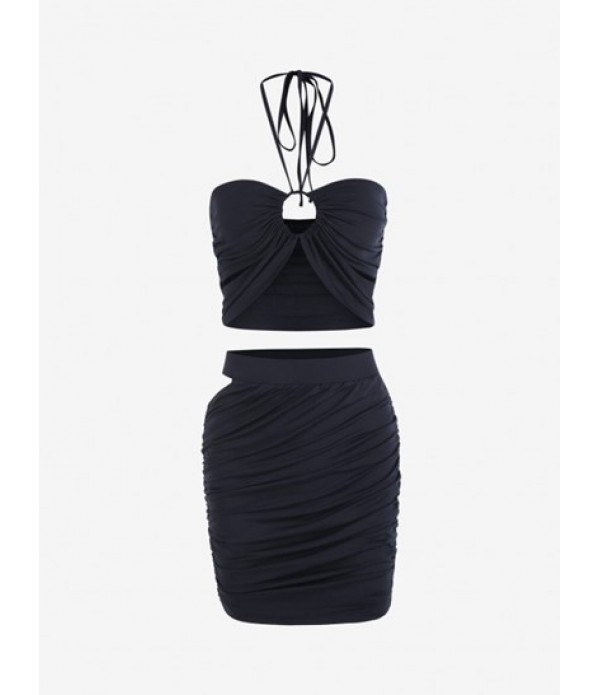 Ruched Cutout Halter Mini Bodycon Skirt ...